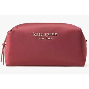 S Kate Spade Everything Puffy Cosmetic Case Dark Merlot Nylon PWR00239 NWT $68